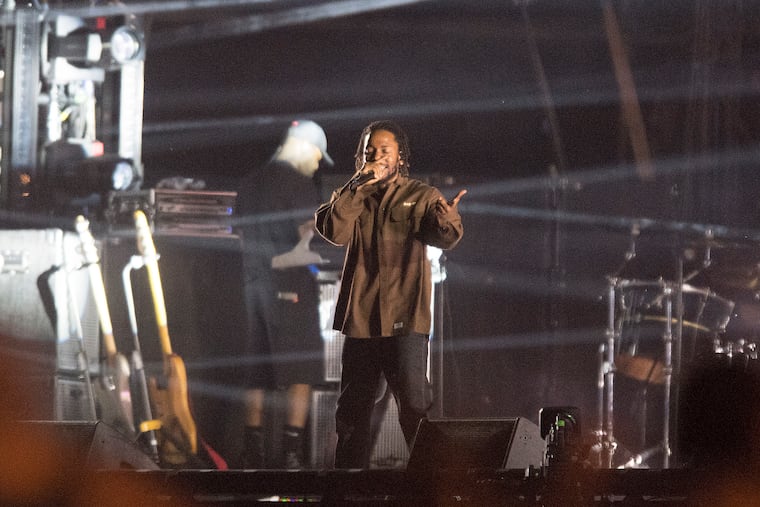 Kendrick Lamar performs on the Rocky Stage during the Made in America Festival along the Benjamin Franklin Parkway on Sunday, September 2, 2018. The rapper is playing the Wells Fargo Center in August.