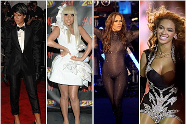 2010 will see fashion pushed to its extremes, says Elizabeth Wellington. Trendsetters to watch include (from left): Rihanna, Lady Gaga, Jennifer Lopez and Beyonce. (AP photos)