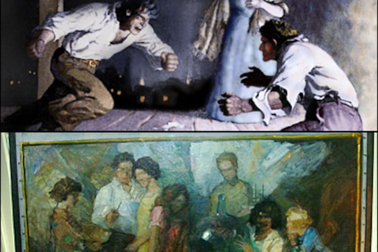 Two paintings by Wyeth: Below, the unofficially titled "Study for Family Mural." On the same canvas but hidden underneath for decades is an illustration Wyeth had done for a magazine article. ( Clem Murray / Staff Photographer )