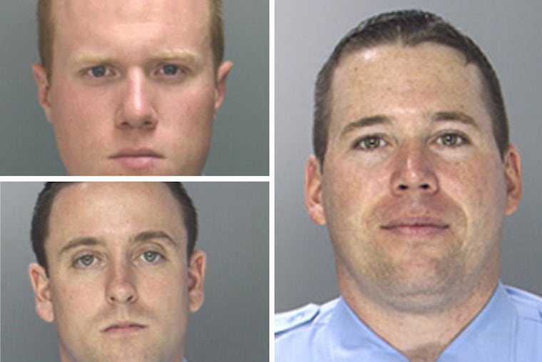 Former Philadelphia police officers Kevin Robinson (top left), Sean McKnight (bottom left) and Edward Sawicki III.
