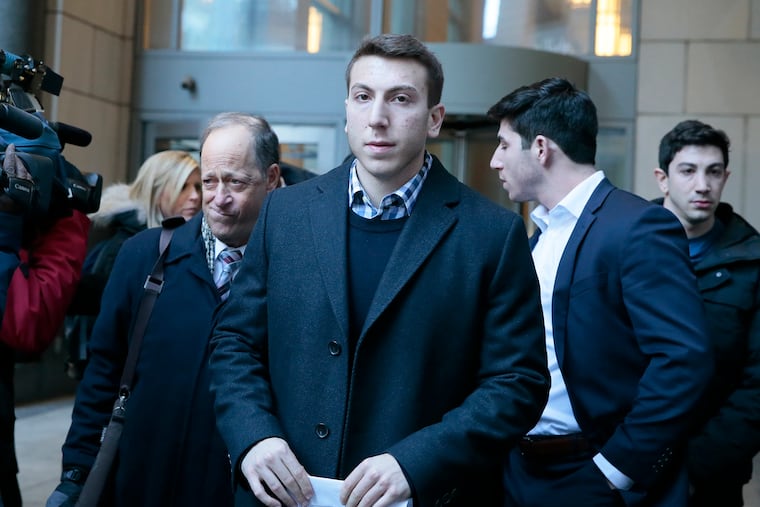 Ari Goldstein (center) was convicted in February of attempted sexual assault and related offenses.