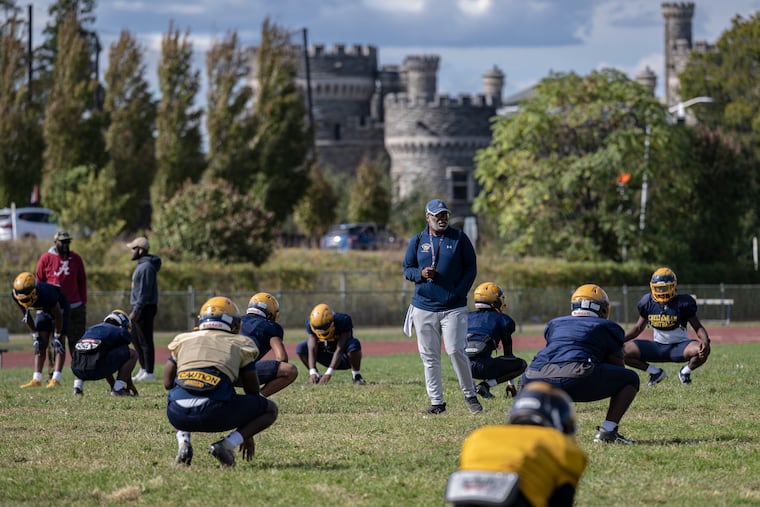 Cheltenham High School students play football on Tuesday, Oct. 8, 2024, at Cheltenham High School in Wyncote, PA.