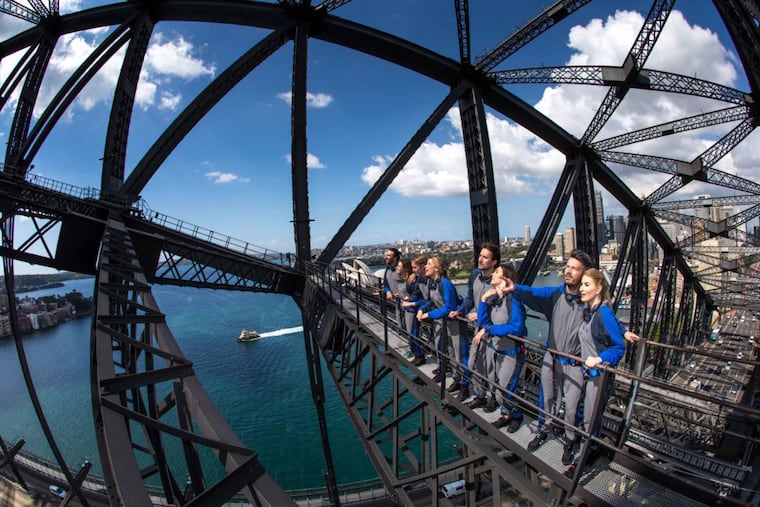 Climbers of Bridge Climb Sydney atop the Sydney Harbour Bridge.