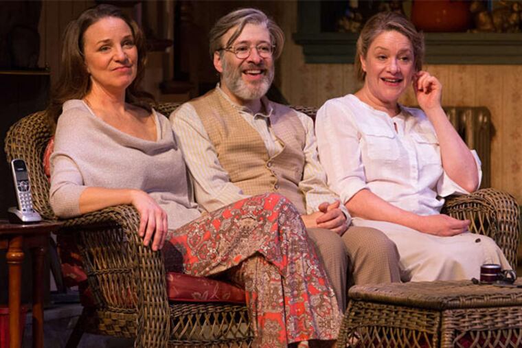 Grace Gonglewski as Masha, Kraig Swartz as Vanya, and Deirdre Madigan as Sonia in Philadelphia Theatre Company's "Vanya and Sonia and Masha and Spike." All the sibs in the play have been named after Chekhov characters.