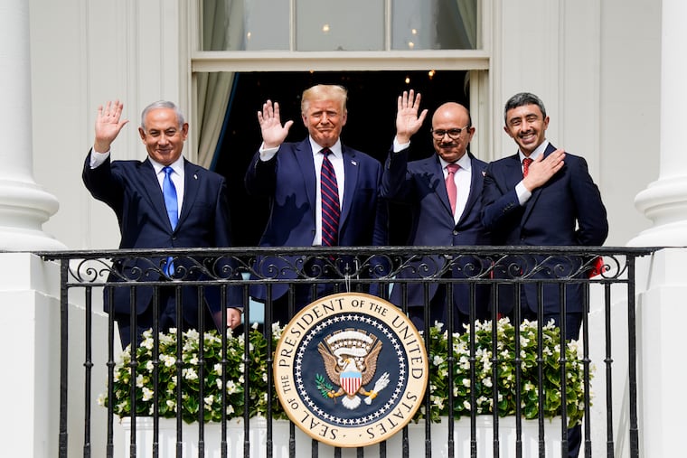President Trump with leaders from Israel, Bahrain and the United Arab Emirates at the signing of the Abraham Accords in Washington in 2020