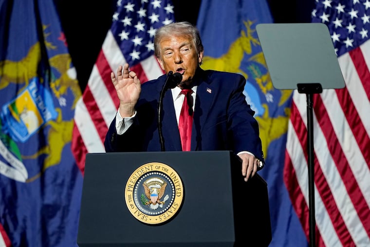 President Donald Trump speaks at the Detroit Economic Club Tuesday, Jan. 13, 2026 in Detroit.