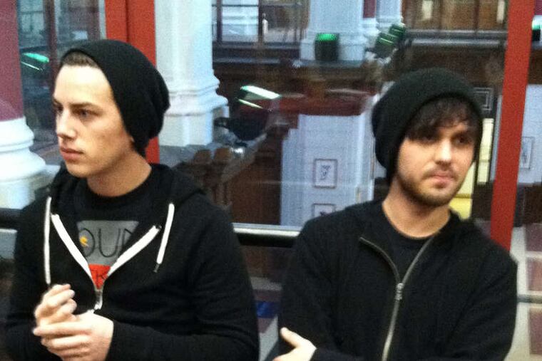 Berklee applicant Nathan King (right), 23, of Pittsburgh, waits for his audition with Jordon Lonigro. The auditions were held at the Philadelphia High School for Creative and Performing Arts.