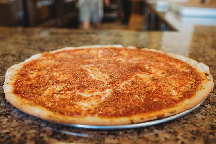 The traditional red pizza from Vince's Pizzeria in Northeast Philadelphia.