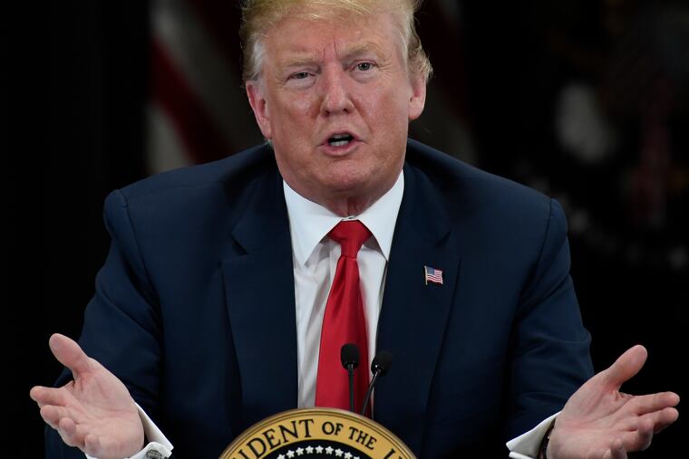 President Donald Trump speaks at Nuss Truck and Equipment in Burnsville, Minn., Monday, April 15, 2019, during an event to tout the 2017 tax law. (