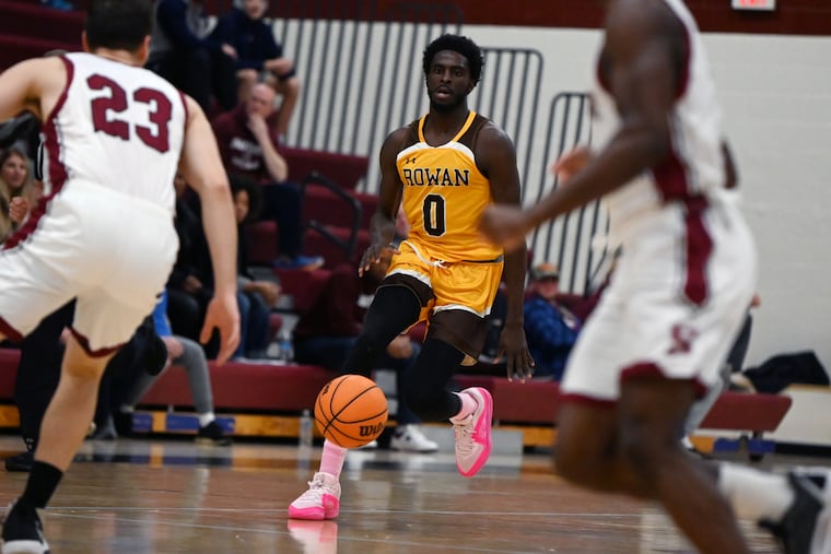 Rowan's Khalif Meares handles the ball Jan. 3 against Swarthmore. After a standout career at Abraham Lincoln High School and Harcum College, Meares spent three years away from organized basketball before joining the Profs.