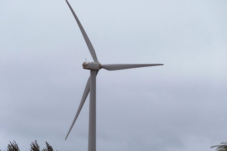 A land-based wind turbine spins in Atlantic City, N.J. on Sept. 18, 2024. (AP Photo/Wayne Parry)