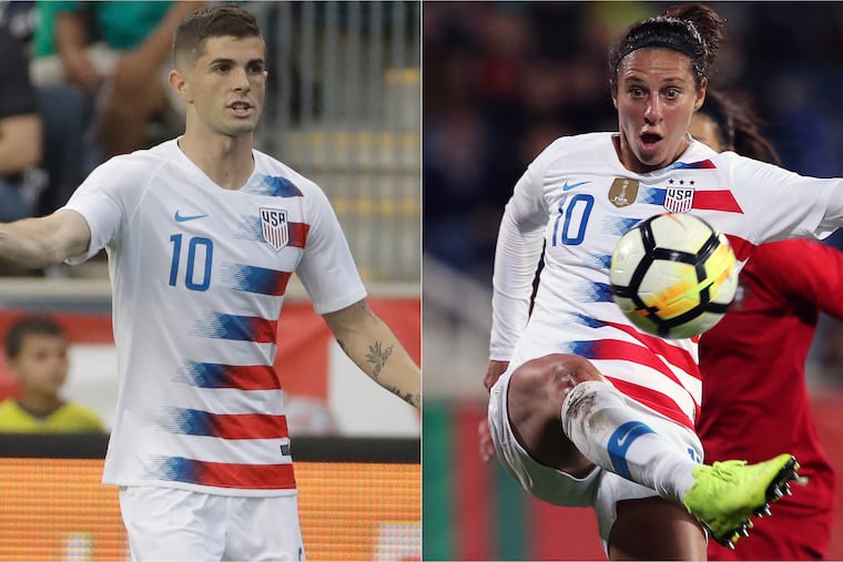 Hershey native Christian Pulisic of the United States men's national soccer team (left) and Delran native Carli Lloyd of the women's national team (right).