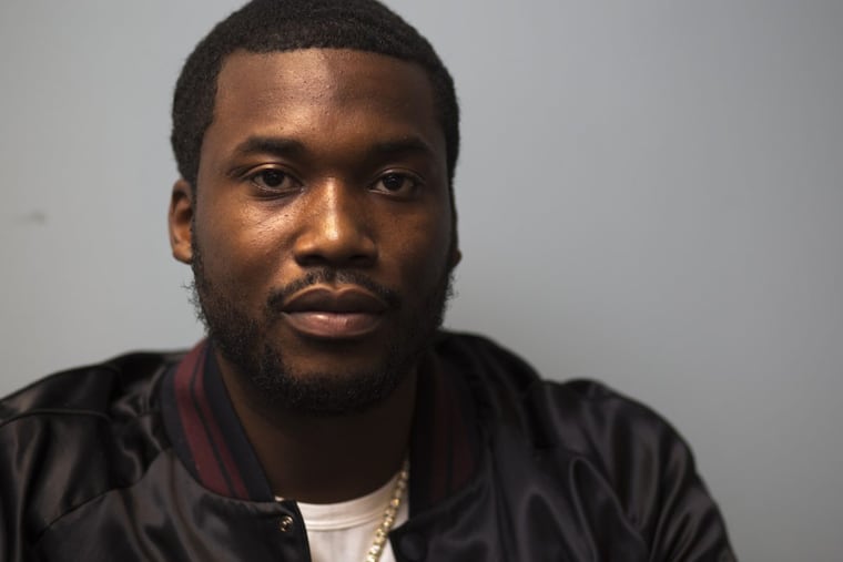 Meek Mill sits backstage before performing at the Fillmore in Northern Liberties for a private show presented by Jay-Z's Tidal in support of his new album, Wins and Losses, Monday, July 24, 2017.