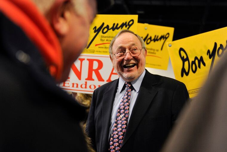 Rep. Don Young greets supporters at the Dena'ina Center on Tuesday, November 6, 2012, in Anchorage, Alaska. (Marc Lester / Anchorage Daily News / TNS)