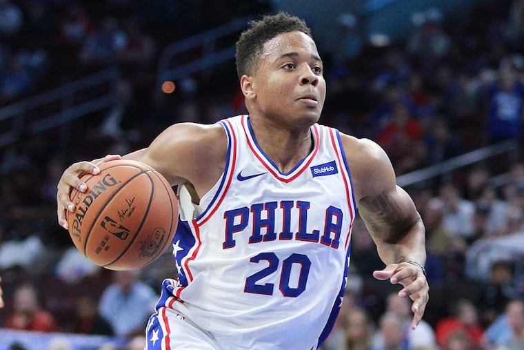 Sixers guard Markelle Fultz drives to the basket in this file photo. Markelle Fultz played full contact 5-on-5 during Sixers practice Sunday in Camden. Though still not considered a full-practice participant because of some small restrictions, Fultz looked good in his full contact play said coach Brett Brown.