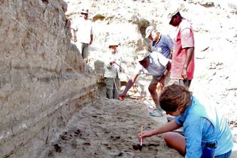 Students on the Koobi Fora Field School excavate 1.5 million-year-old footprints of ancient humans in Northern Kenya with archaeologists from the National Museums of Kenya and Rutgers University. (Photo by David Braun)