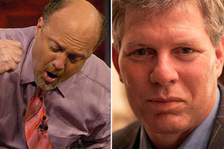 A book claims Lenny Dykstra (right) touted a penny stock to TheStreet.com after the company owner paid him with stock, and that Dykstra promised the owner access to TV's Jim Cramer (left).