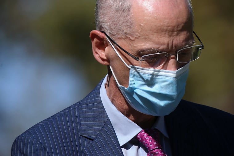 Philadelphia Health Commissioner Thomas Farley stands during a news conference about the coronavirus in Philadelphia's Franklin Square on Tuesday, Sept. 22, 2020.