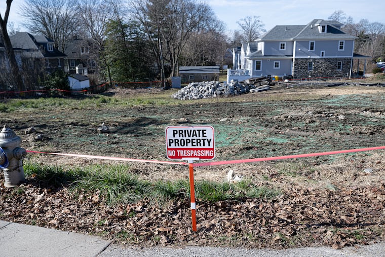 An empty lot where a church once stood is shown on Thursday, Feb. 8, 2024, in Narberth. In 2022, neighbors started seeing rats when they hadn't before and blamed the long-empty Baptist Church of the Evangel on Elmwood Avenue, a 131-year-old gray stone edifice sitting across from the Narberth SEPTA station.