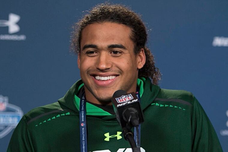 UCLA linebacker Eric Kendricks speaks to the media at the 2015 NFL Combine at Lucas Oil Stadium. (Trevor Ruszkowski/USA TODAY Sports)