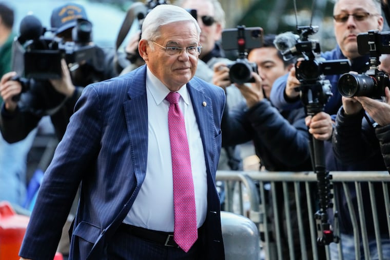Sen. Bob Menendez, D-N.J., arrives at Manhattan federal court in October to enter a not guilty plea to a conspiracy charge alleging he acted as an agent of the Egyptian government. (AP Photo/Frank Franklin II)