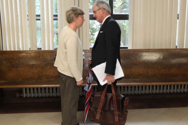 Barbara Mancini and lawyer Fred Fanelli. Mancini faces charges for giving her father morphine he used to kill himself. (MICHAEL BRYANT / Staff Photographer)