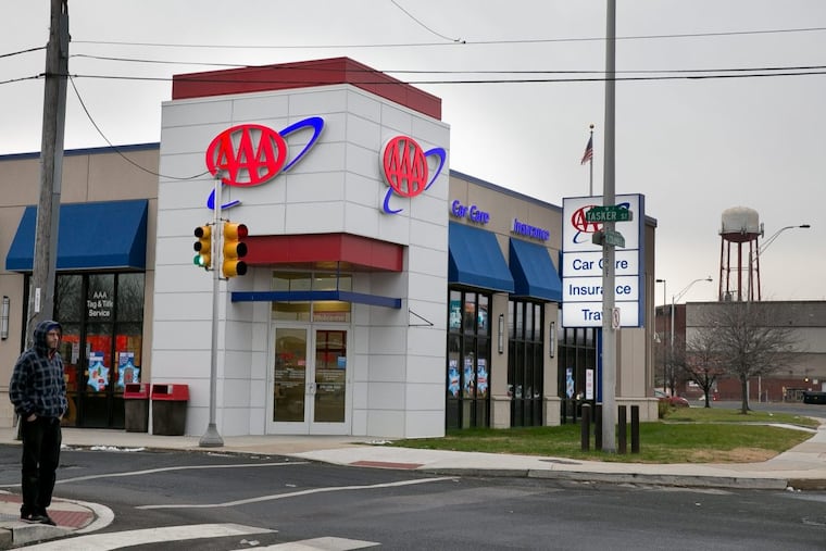Even though the AAA building on Columbus Boulevard adopts an urban form, its stingy sidewalks discourage pedestrians.
