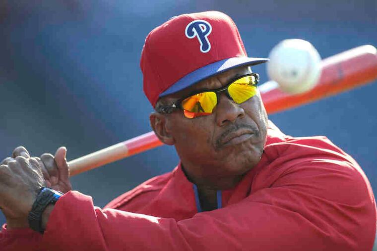 Juan Samuel warming up his players before a 2017 game against the Milwaukee Brewers.