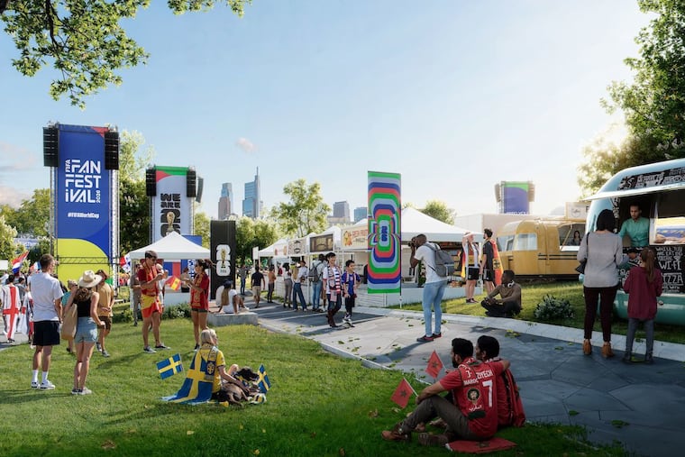 A rendering of the Philadelphia FIFA Fan Festival's "vendor village" at Lemon Hill in East Fairmount Park. From June 11 to July 19, the festival will serve as the official fan experience for the 2026 World Cup in Philadelphia.