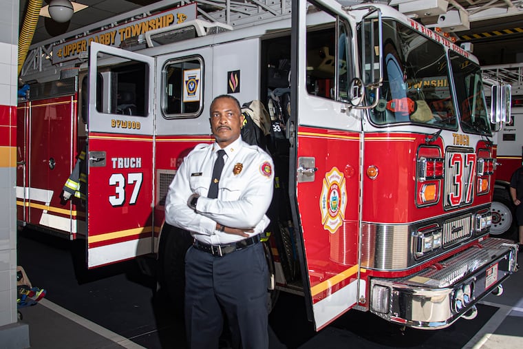 Upper Darby Township's new Fire Chief, Derrick Sawyer, former Philadelphia fire commissioner, in his first week on the job as the first African-American to lead the Philadelphia border town's fire department.