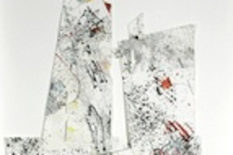 Sam Gilliam's "Chicago-White Paper VI," at Sande Webster Gallery. In 1975, he draped the exterior of the Art Museum with a painting.