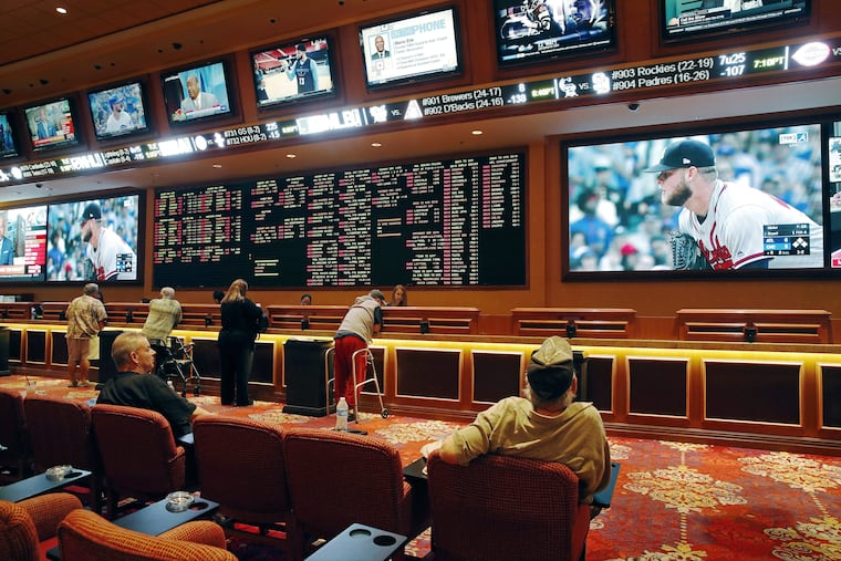 File photo: The sportsbook at the South Point hotel and casino in Las Vegas. When the Ocean Resort and Hard Rock casinos open on June 28, it appears one will have a sports book and the other will not.