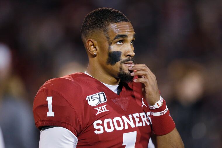 Oklahoma quarterback Jalen Hurts (1) before a game against TCU in November.