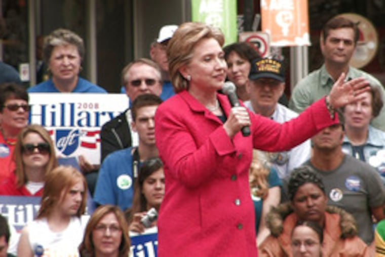Sen. Hillary Clinton at a rally yesterday in Pittsburgh. She reinforced her central message that she would be "ready from day one."