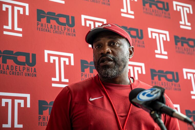 Temple coach Stan Drayton at the Edberg-Olson Football Complex on Aug. 5.