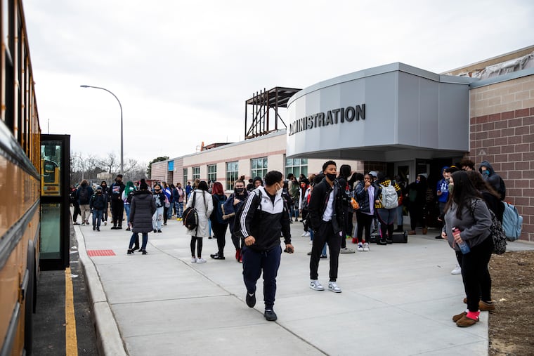 Students at Millville High School leaving school waiting for their rides in Millville, N.J.,