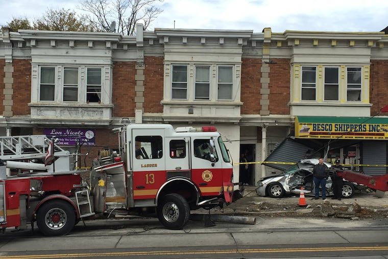 The crash, involving Ladder 13, happened shortly after 10 a.m. near 55th Street and Baltimore Avenue.