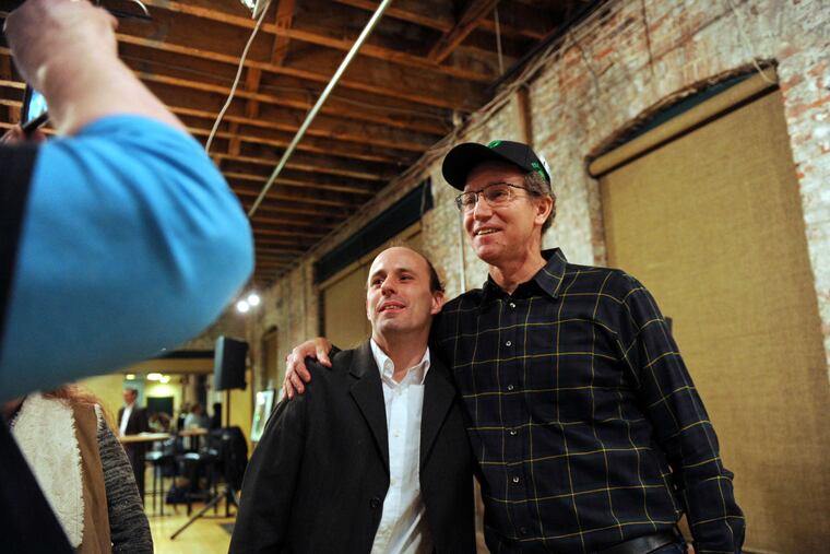 Sean Harrington and Peter Bruun (right), whose daughter Elisif Bruun died in 2014 from heroin and cocaine Harrington had mailed to her, finally meet in Baltimore at a gathering last week for the New Day Campaign.