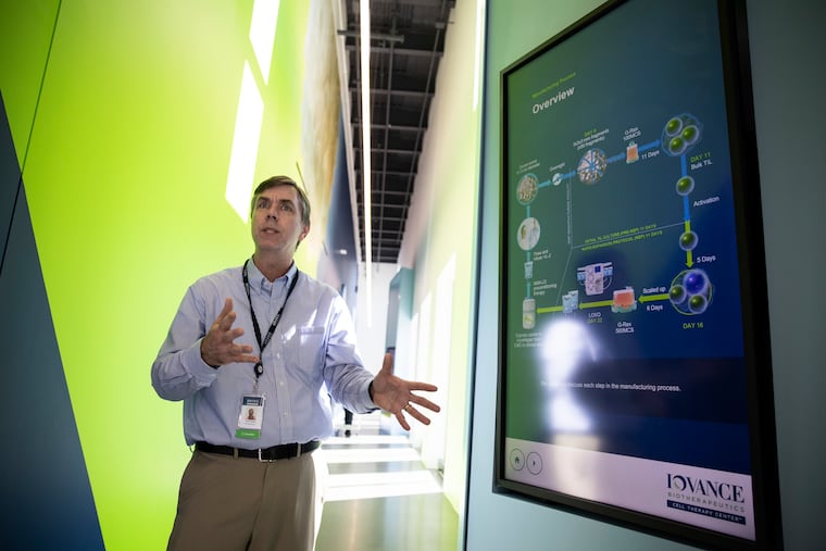 Patrick Hearn, director of manufacturing operations at Iovance Biotherapeutics, talks about the manufacturing process at the company's Navy Yard facility on Tuesday, March 24, 2026 in Philadelphia.