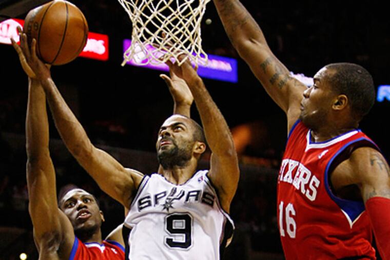 Tony Parker scored 24 points against the Sixers Saturday night in San Antonio. (AP Photo/Darren Abate)