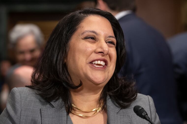 Neomi Rao, President Donald Trump's nominee for a seat on the U.S. Court of Appeals for the D.C. Circuit, appears before the Senate Judiciary Committee for her confirmation hearing, on Capitol Hill in Washington, Tuesday, Feb. 5, 2019.