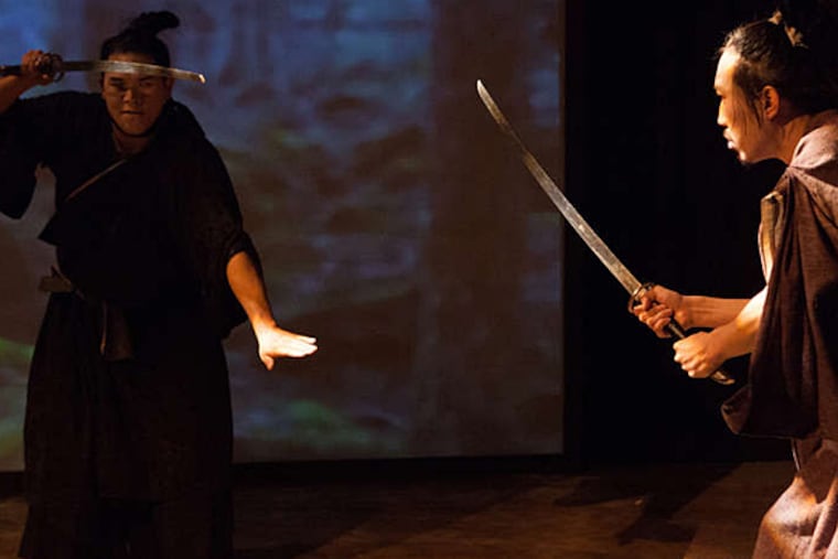 In "Rashomon," the stage version of Akira Kurosawa's 1950 film masterpiece, Jeff Wu (left) is the samurai and Richard Chan the bandit who lures him into the woods. (KATE RAINES / Plate 3 Photography)