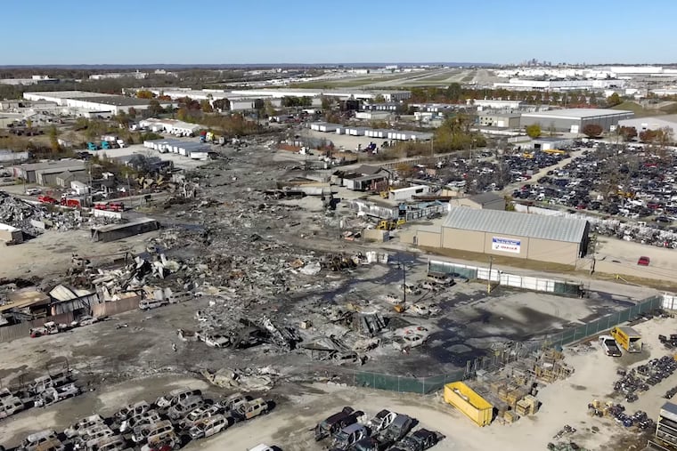 FILE - This photo provided by the National Transportation Safety Board shows UPS plane crash scene on Nov. 6, 2025 in Louisville, Ky. (NTSB via AP)