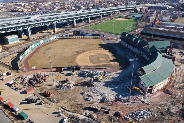 Demolition began in January at Campbell Field in Camden. Athletic fields will be built on the complex.
