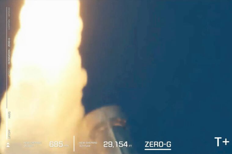 This image provided by Blue Origin shows a rocket after a launch failure on Monday.