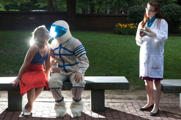 With "Experiment #39," theater is a kiss from an astronaut in Independence National Historical Park, as a lab-coated observer looks on. Old City becomes a giant stage.