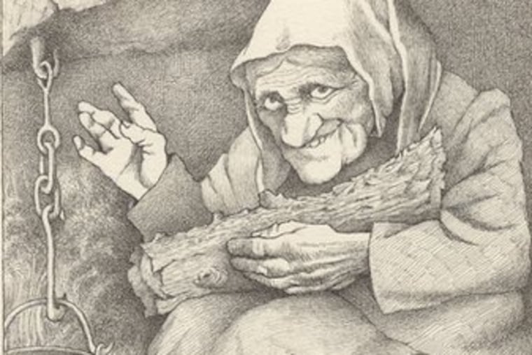 "Mrs. Gertrude," an illustration of a witch from a Grimm fairy tale, is one of 40 Maurice Sendak works in the Rosenbach exhibition.