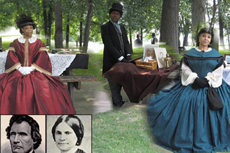 Darlene Ann Colon (far right), performing as Lydia Smith, joins other members of the Pennsylvania Past Players. Colon has been researching Smith (bottom right) and her relationship with abolitionist Thaddeus Stevens (bottom left). (Photos provided)