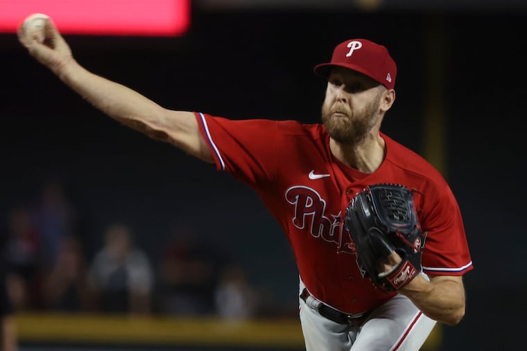 Zack Wheeler pitching for the Phillies against the Arizona Diamondbacks in Game 5 of the NL Championship Series on Oct. 21.