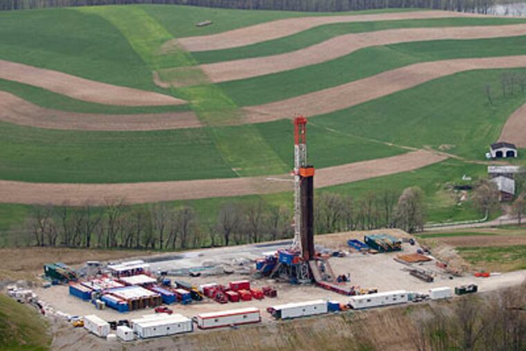 A horizontal drilling rig owned by Patterson-UTI Drilling Co. at the site of the Range Resources Ltd. Worstell natural gas well in Chartiers Township, Washington County, south of Pittsburgh.